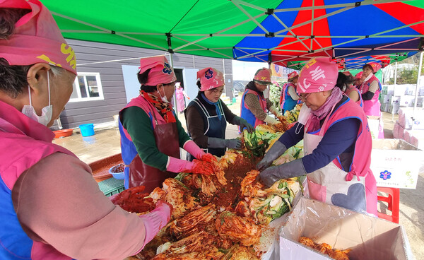 회원들은 지역에서 재배된 농산물을 활용해 김장김치 540포기를 정성껏 담갔다.